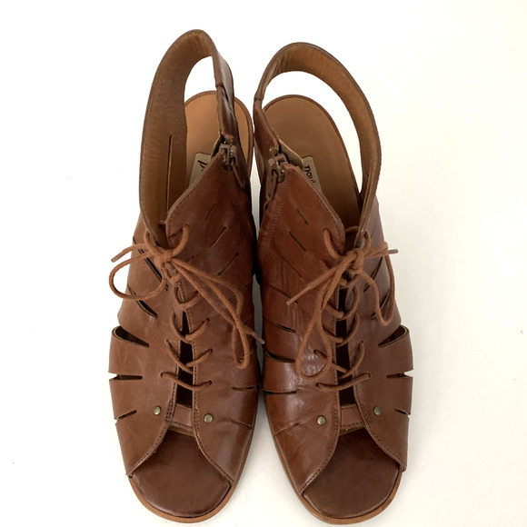 Paul Green Cosmo Peep Toe Bootie Boot Heel Sandal Lace Up Brown Heel 6.5 UK 9 US - Picture 4 of 9